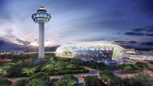 L'aeroporto denominato Giardino Magico con cascata all'interno struttura a ciambella e torre di controllo - meteoweek.com