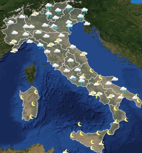 Meteo Italia Previsioni del tempo oggi lunedì 20 maggio 2019 ora 18-24 - meteoweek.com