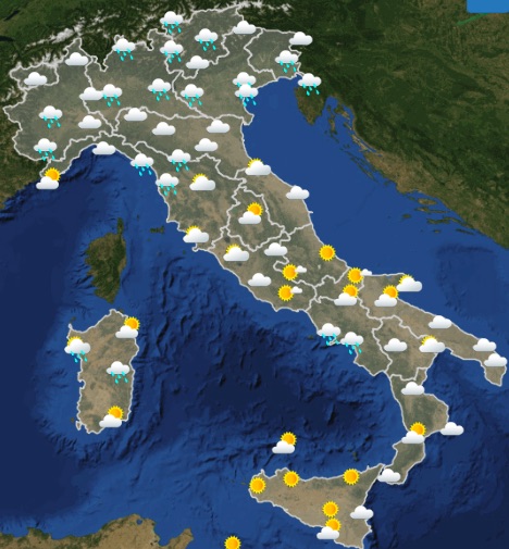 Meteo Italia Previsioni del tempo oggi lunedì 20 maggio 2019 ore 00-06 - meteoweek.com