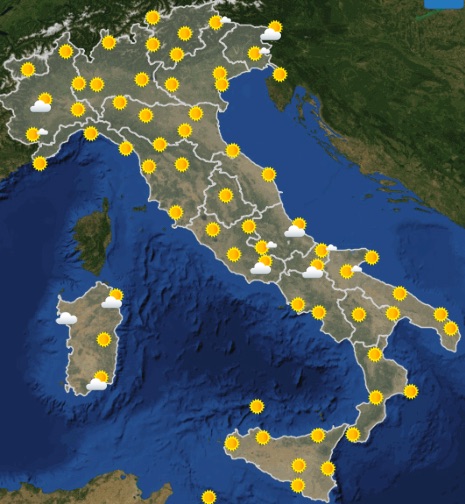 Meteo Italia previsioni del tempo di domani giovedì 13 giugno ore 12 - meteoweek.com