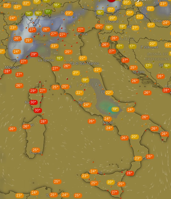 Meteo Italia temperature medie di domani lunedì 1 luglio 2019 - meteoweek.com