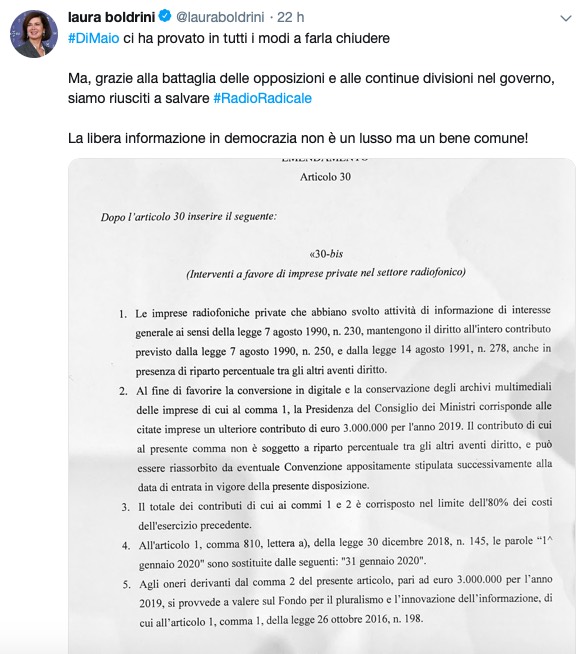 Radio Radicale ottiene 3 milioni di euro. Boldrini- salvata la democrazia - meteoweek.com