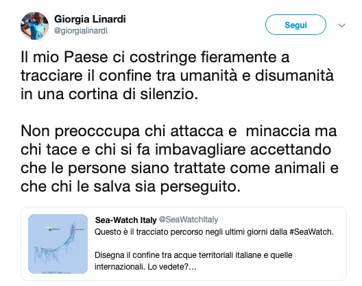 Tweet Giorgia Linardi - meteoweek.com