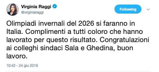 Virginia Raggi su Twitter - meteoweek.com