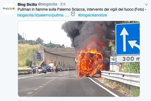 tweet blog di Sicilia - Un pullman in fiamme sulla Palermo-Sciacca - meteoweek.com