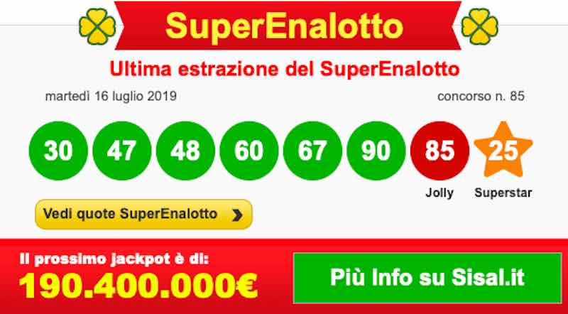Estrazione Superenalotto e lotto di oggi giovedì 18 luglio 2019 - ore 20-00 diretta live - meteoweek.com