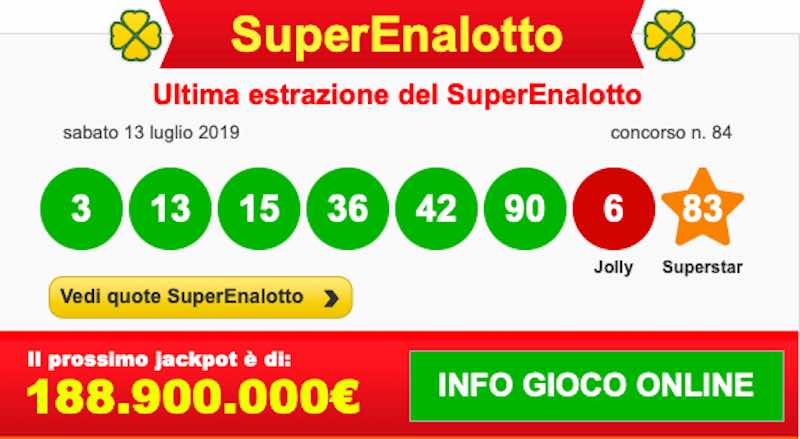 Estrazione Superenalotto e lotto di oggi martedì 16 luglio 2019 - ore 20-00 diretta live - meteoweek.com