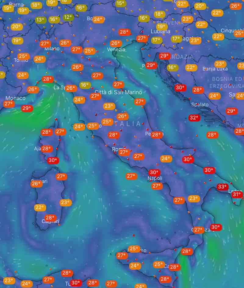 Meteo Italia temperature di domani domenica 7 luglio 2019 - meteoweek.com