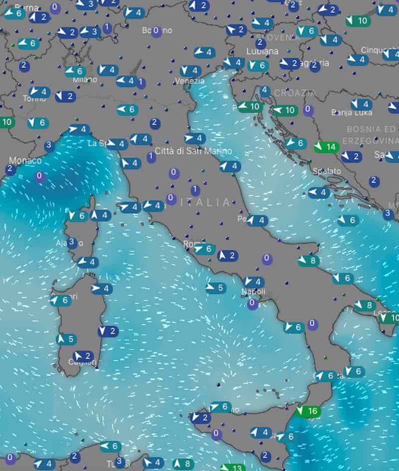 Meteo Italia venti e mari di domani domenica 7 luglio 2019 - meteoweek.com