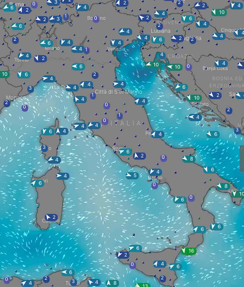 Meteo Italia venti e mari di oggi giovedì 4 luglio 2019 - meteoweek.com