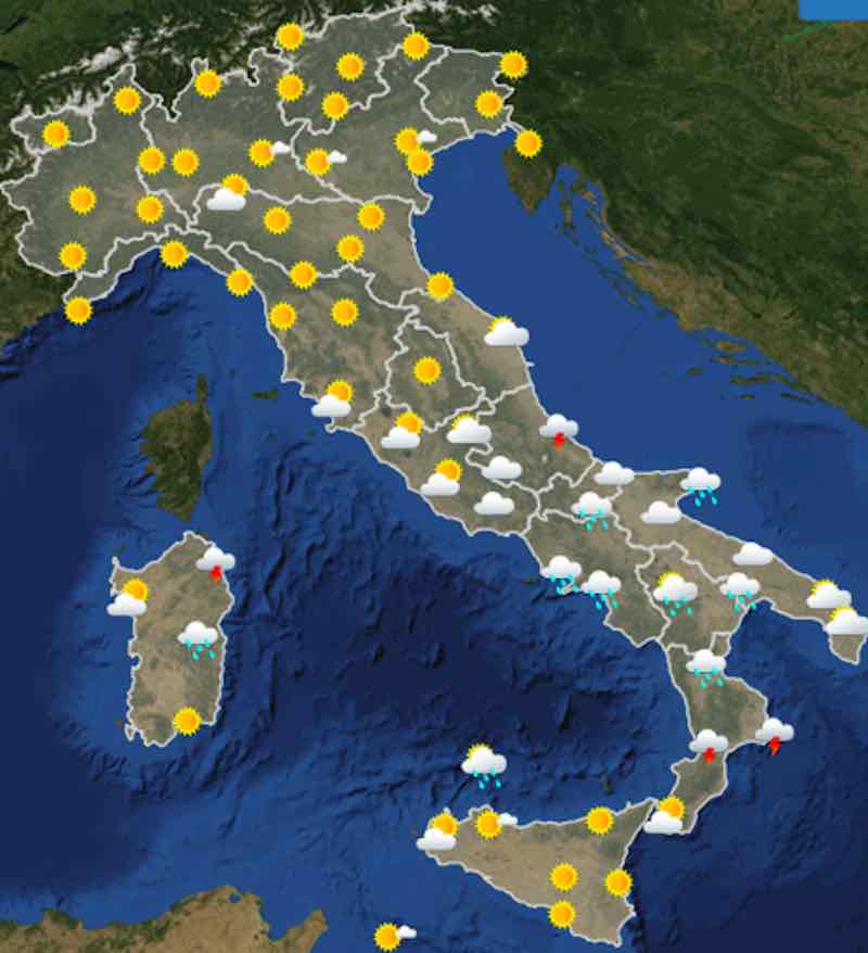 Meteo martedì 16 luglio previsioni del tempo di lunedì 15 luglio 2019 sulla penisola Italiana. Temperature, Precipitazioni, Venti e Mari ore 6 - meteoweek.com