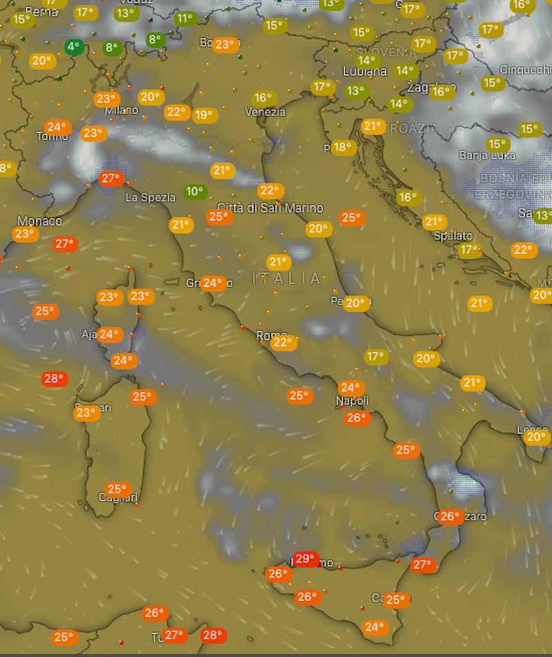 Meteo oggi temperatura di domenica 14 luglio 2019 MATTINA - meteoweek.com