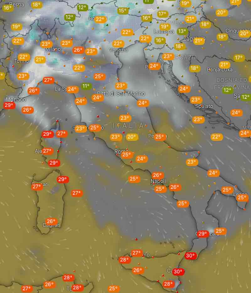 Meteo oggi temperature di giovedì 11 luglio in Italia - meteoweek.com