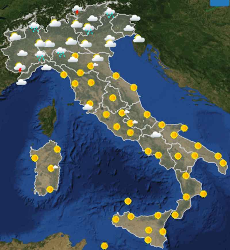 Meteo previsioni del tempo di domani mercoledì 3 luglio 2019 ore 12 - meteoweek.com