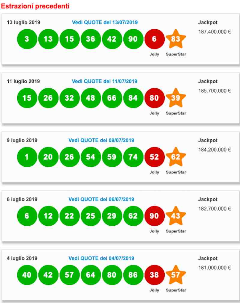 estrazioni precedenti - Estrazione Superenalotto e lotto di oggi giovedì 18 luglio 2019 - ore 20-00 diretta live - meteoweek.com