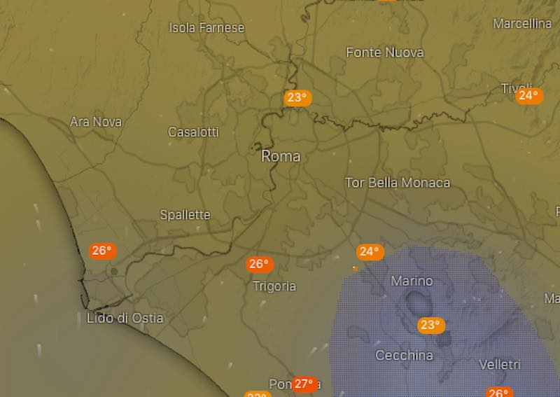 mappa Meteo provincia di Roma domani previsioni del tempo di lunedì 15 luglio 2019 - meteoweek.com