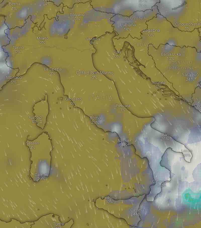 mappa di nuvolosità e umidità - Meteo oggi previsioni del tempo di martedì 16 luglio 2019 in Italia - meteoweek.com