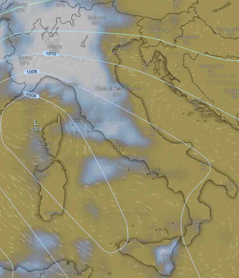 mappa lunedì 15 luglio mattina - Allerta Arancione maltempo - piogge e temporali sulle regioni del Nord-Ovest e del Centro Italia - meteoweek.com