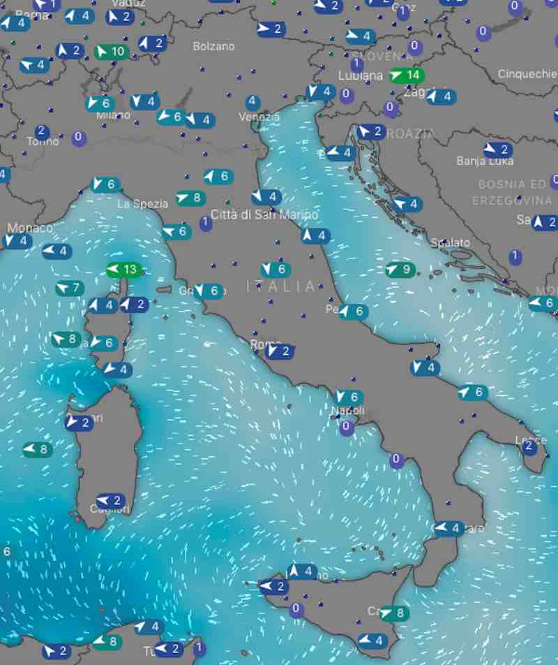 mappa mari e venti - Meteo oggi previsioni del tempo di sabato 20 luglio- nuvolosità, temperature mare e venti in Italia - meteoweek.com