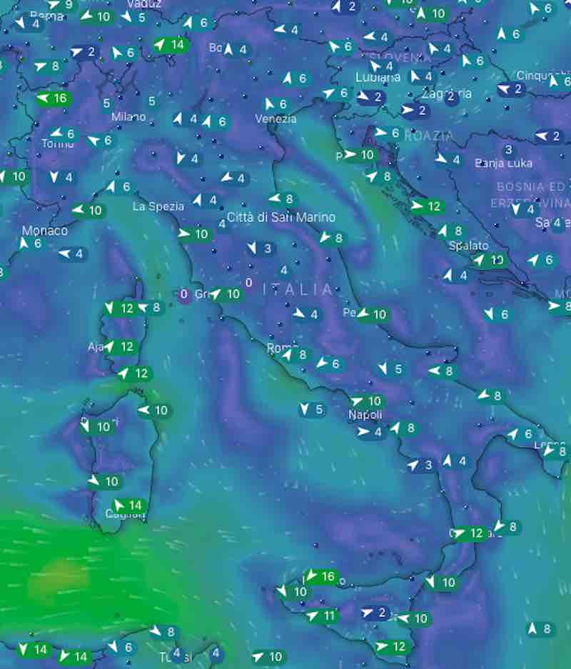 mappa mari e venti ore 12 - Previsioni meteo dopodomani domenica 21 luglio 2019 in Italia - meteoweek.com