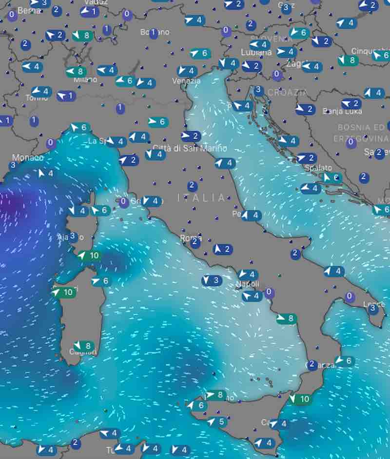 mappa mari e venti - previsioni meteo Sabato 20 luglio 2019 - meteoweek.com