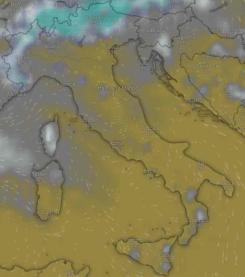 mappa nuvolosità e umidità - Meteo domani previsioni del tempo di mercoledì 17 luglio 2019 in Italia - meteoweek.com
