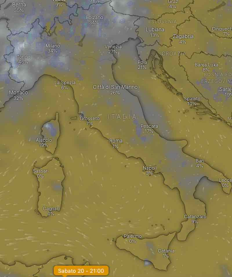 mappa nuvolosità sera - Previsioni del fine settimana sabato 20 luglio 2019 - meteoweek.com