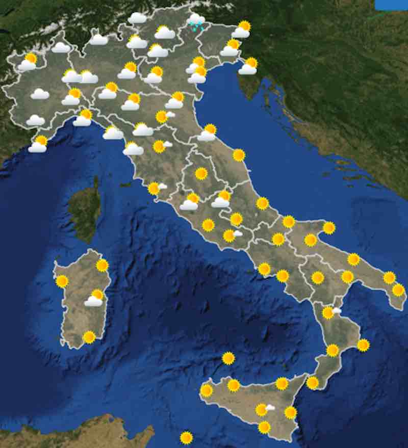 mappa ore 12 - Meteo oggi previsioni del tempo di sabato 20 luglio- nuvolosità, temperature mare e venti in Italia - meteoweek.com