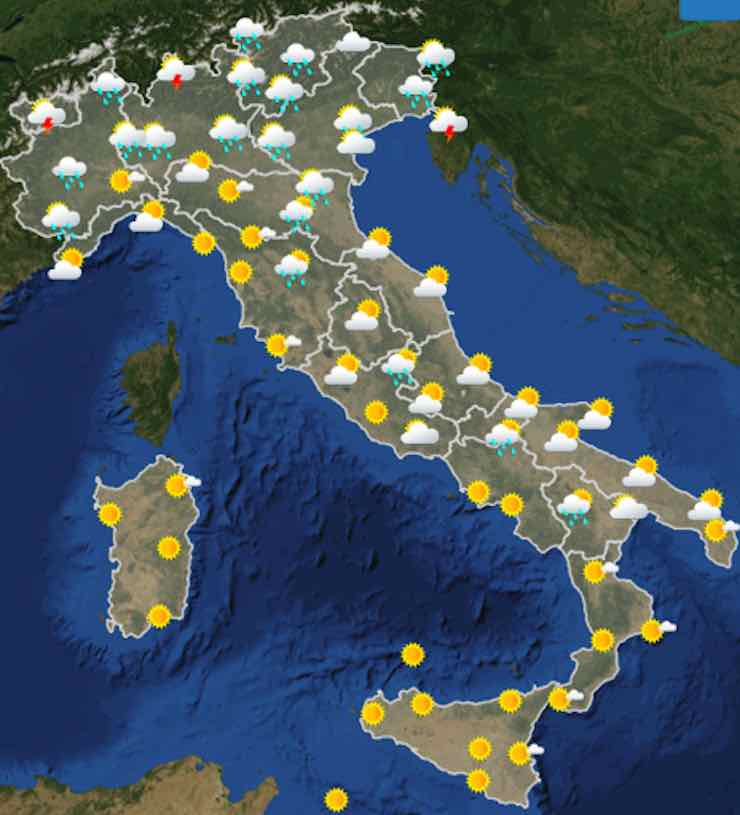 mappa di Italia con le previsioni in simulazione