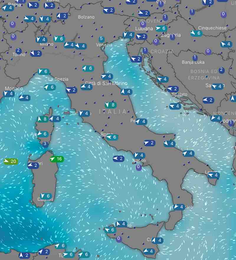mappa venti e mari - Meteo domani previsioni del tempo di sabato 20 luglio 2019 in Italia - meteoweek.com
