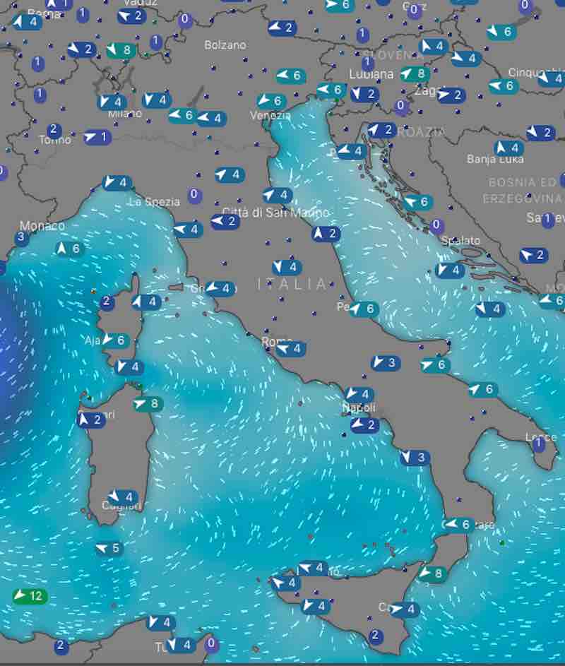 mappa venti e mari - Meteo oggi previsioni del tempo di giovedì 18 luglio 2019 in Italia - meteoweek.com