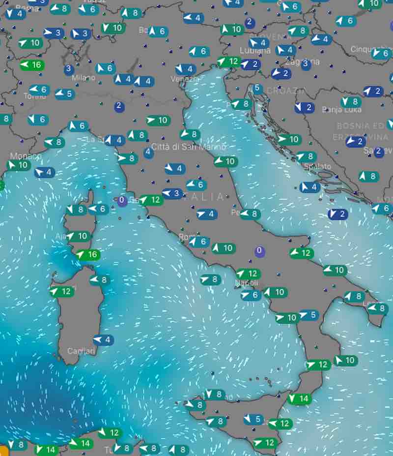 mappa venti e mari sabato 20 luglio - Previsioni Meteo di domani venerdì 19 luglio e dopodomani sabato 20 luglio in Italia - meteoweek.com