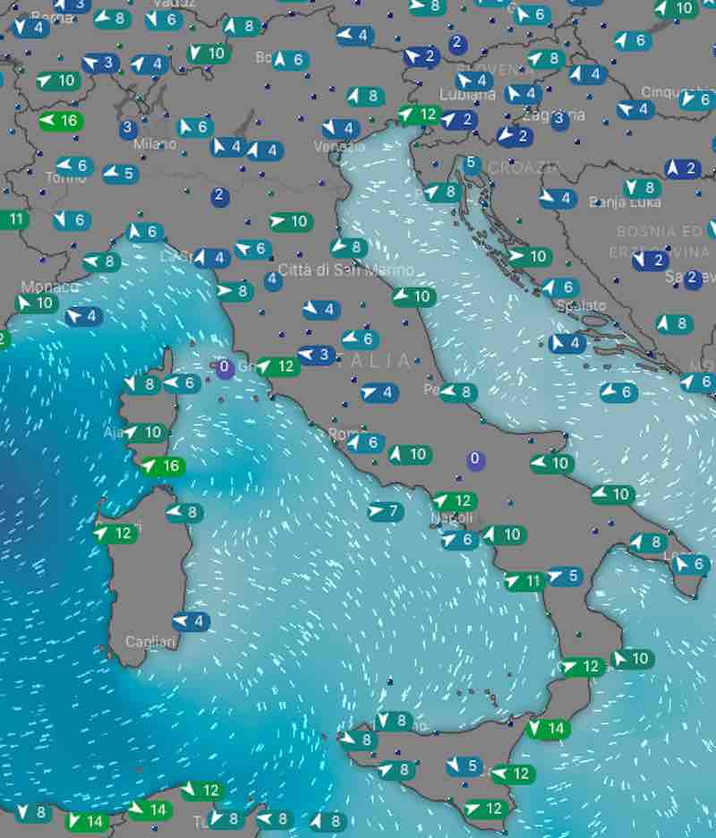 mappa venti e mari venerdì 19 luglio - Previsioni Meteo di domani venerdì 19 luglio e dopodomani sabato 20 luglio in Italia - meteoweek.com