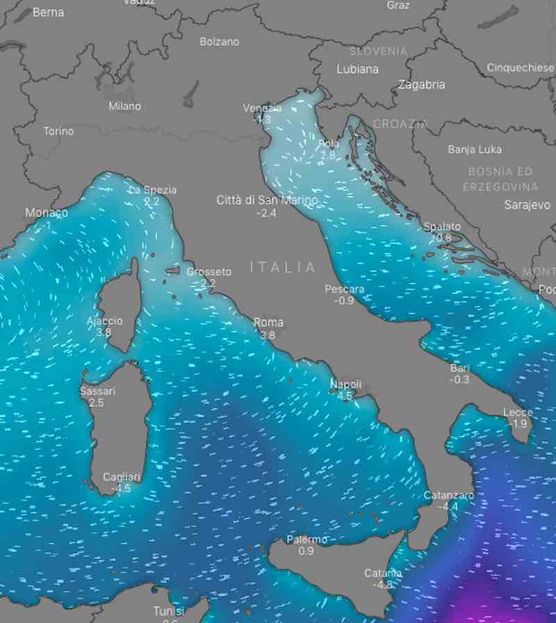 mappe mari - Previsioni meteo oggi mercoledì 17 luglio- nuvolosità, temperature, venti e mari in Italia - meteoweek.com