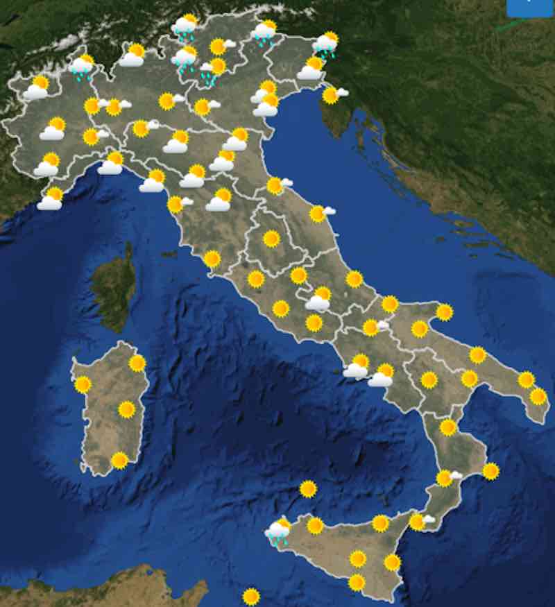 mappe ore 12 - Previsioni del tempo Domenica 21 luglio in Italia- nuvolosità, temperature, venti e mari - meteoweek.com