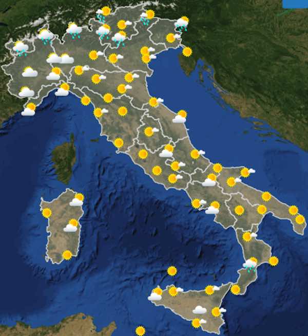 mappe ore 12 - Previsioni del tempo sabato 20 luglio in Italia- nuvolosità, temperature, venti e mari - meteoweek.com