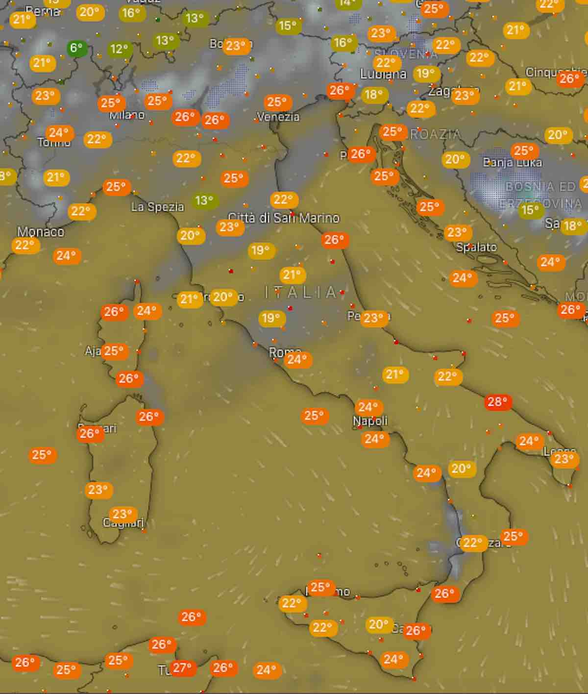 mappe temperatura - Meteo domani previsioni del tempo lunedì 22 luglio 2019 in Italia - meteoweek.com
