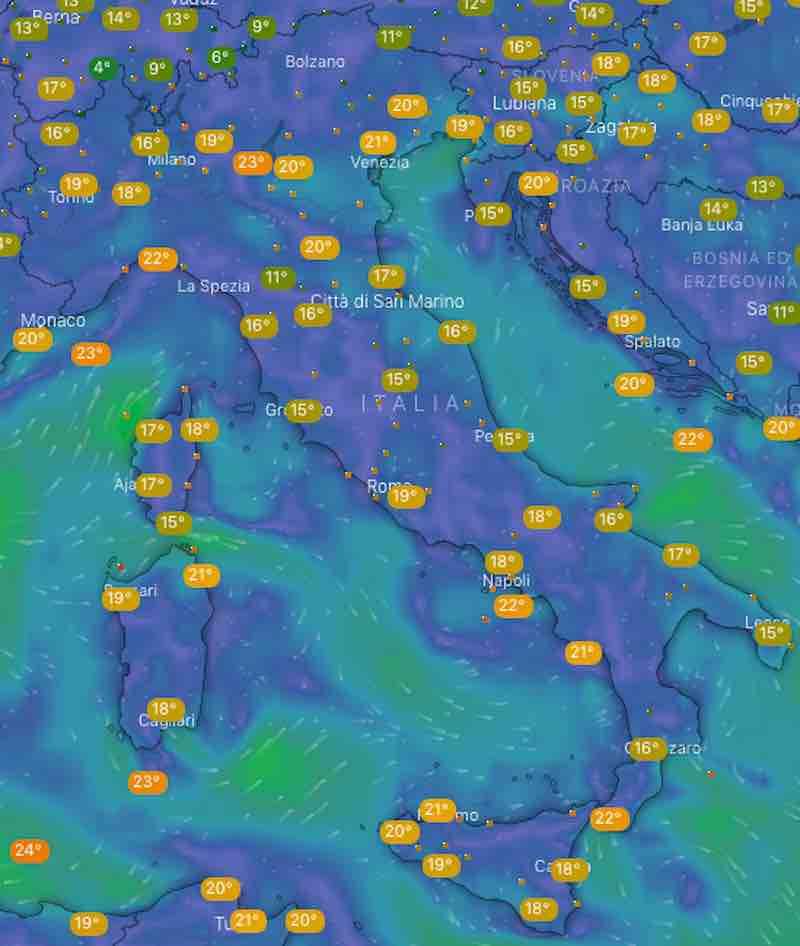 mappe temperature - Meteo previsioni del tempo di domani venerdì 19 luglio 2019 - meteoweek.com