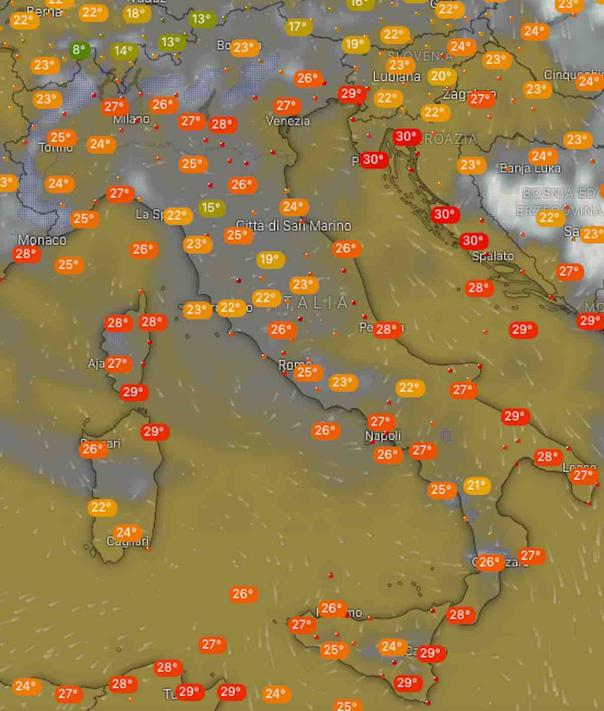 mappe temperature - Previsioni Meteo mercoledì 24 luglio- l'ondata di caldo raggiunge il picco - meteoweek.com