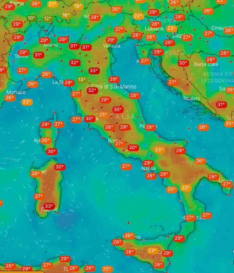 mappe temperature - Previsioni del tempo venerdì 19 luglio 2019 - meteoweek.com