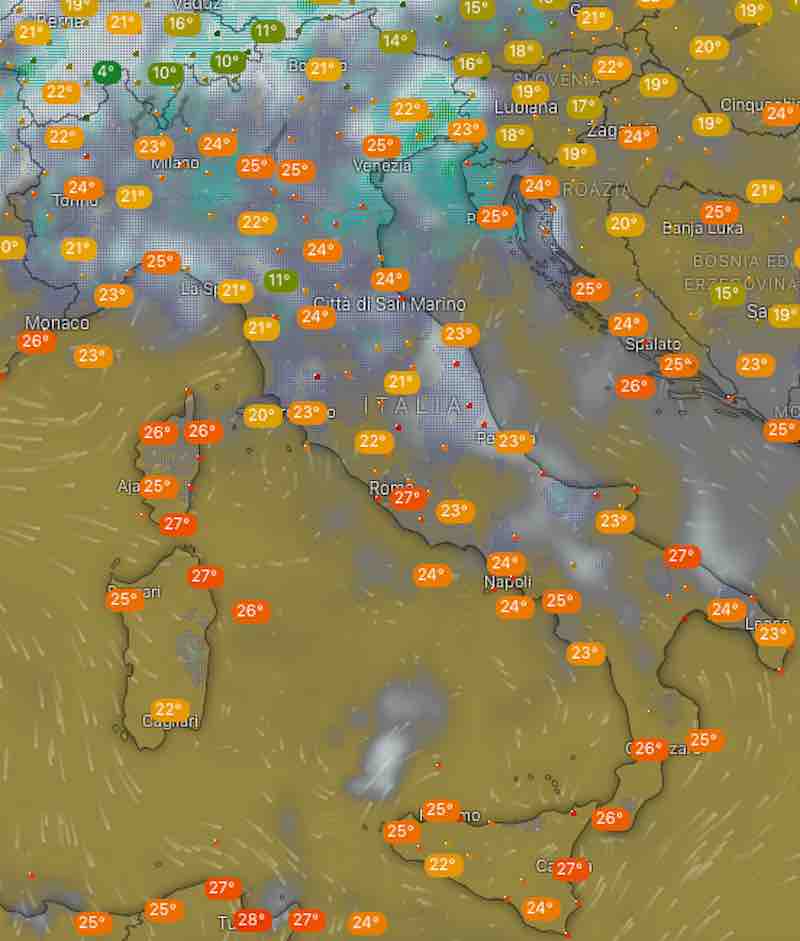 mappe temperature - previsioni meteo Sabato 20 luglio 2019 - meteoweek.com