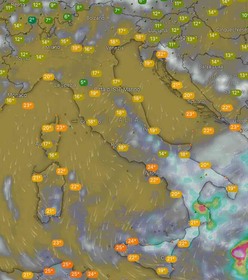 temperature e nuvolisità - Meteo oggi previsioni del tempo di martedì 16 luglio 2019 in Italia - meteoweek.com