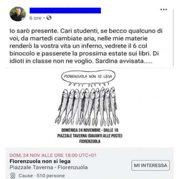 Sardine, docente di Fiorenzuola agli studenti: se vi vedo in piazza renderò la vostra vita un inferno - meteoweek