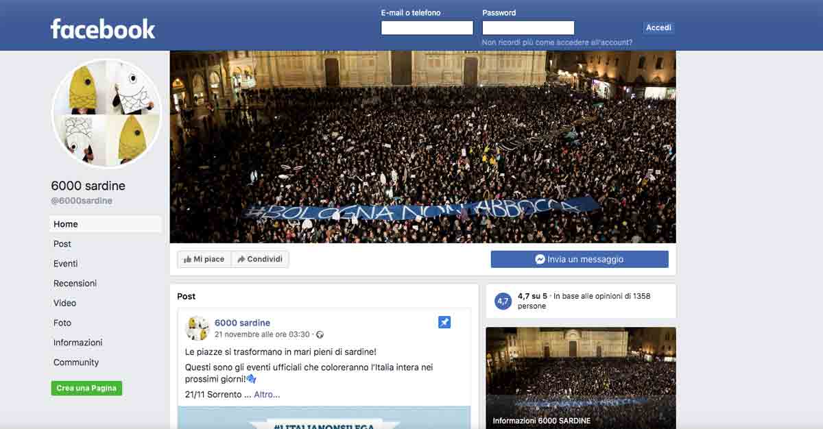 sbloccata pagina facebook sardine