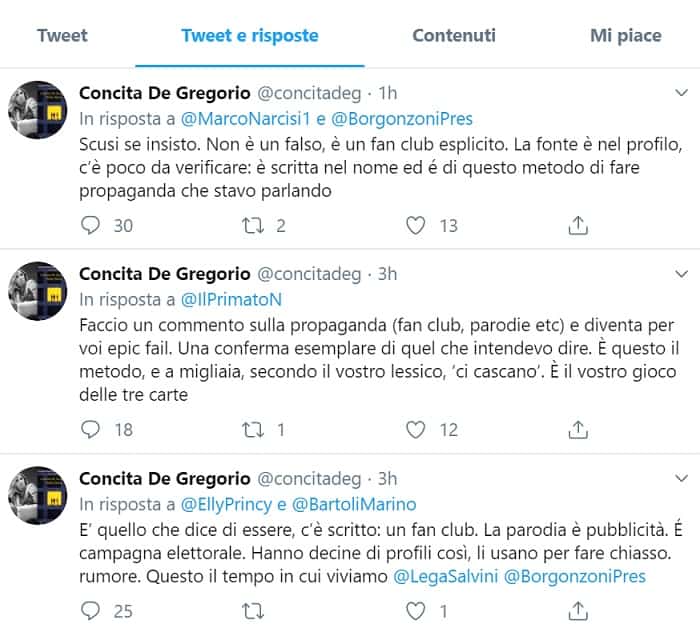 risposta a tweet De Gregorio su Borgonzoni