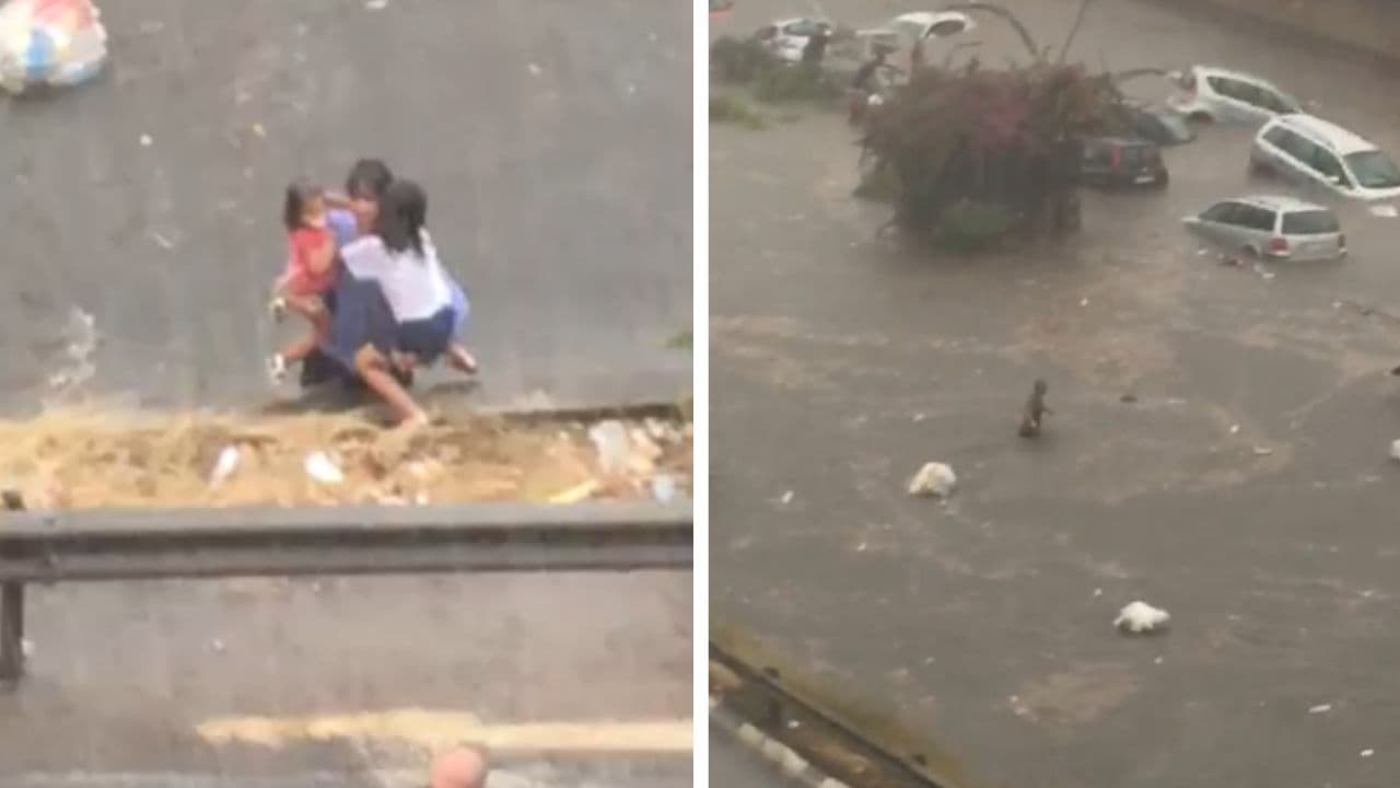 bomba d'acqua a palermo - gente nuota in strada