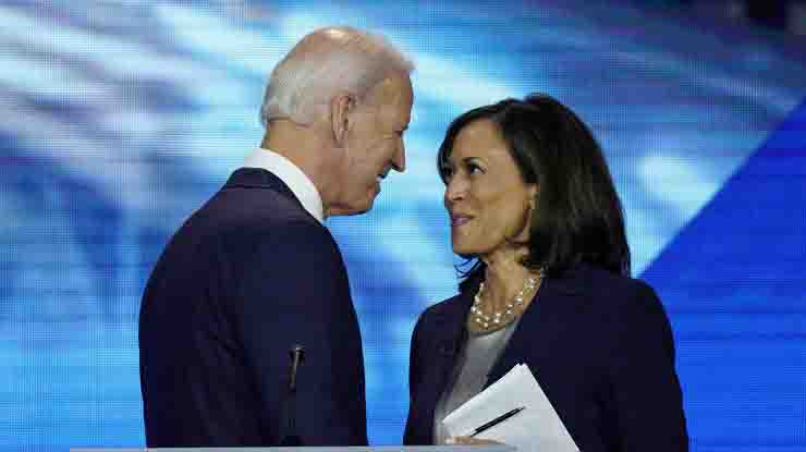 Kamala Harris e Joe Biden. Kamala Harris candidata vice presidente Stati Uniti per Joe Biden presidente, prima afroamericana