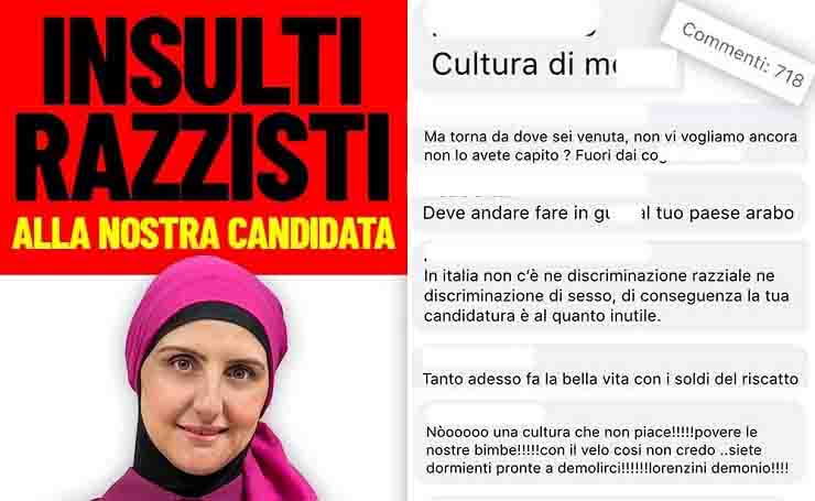 Assia Belhadj candidata insulti razzisti