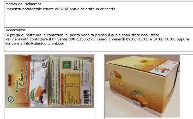 Richiamati biscotti per presenza accidentale di soia