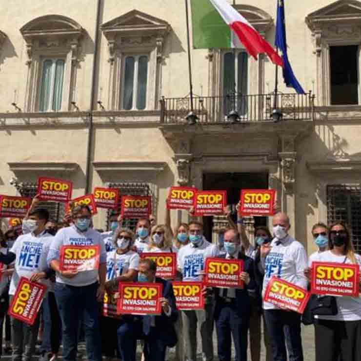 Manifestazione leghisti Palazzo Chigi